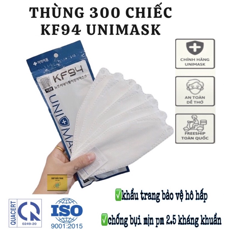Thùng 300 cái khẩu trang màu trắng KF94 UNIMASK