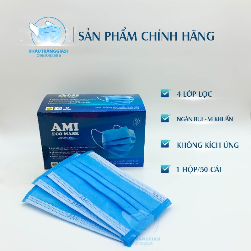  (Giảm giá shock) Khẩu trang y tế Ami hàng 4 lớp 50 chiếc