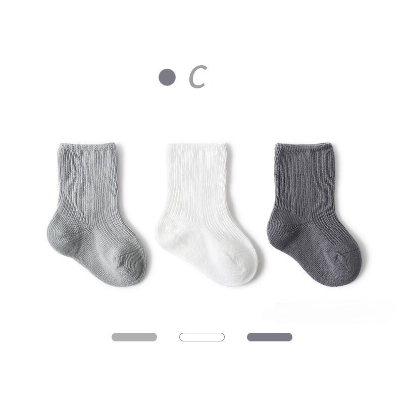 Set 3 Đôi Tất Vớ Trơn Trẻ Em, Tất Giữ Ấm Chân Cho Bé Kiểu Dáng Hàn Quốc