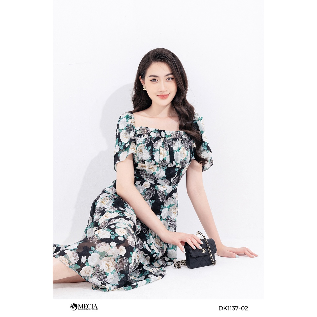 Đầm hoa xòe tầng xếp ly ngực MECIA dịu dàng DK1137