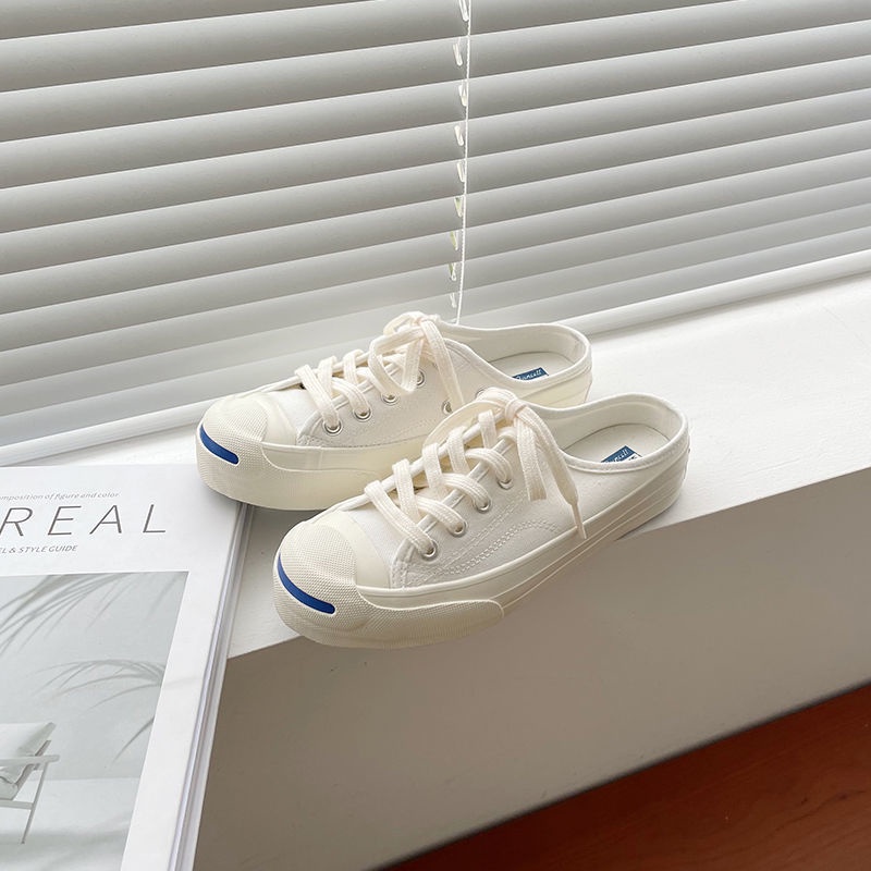 Giày Lười Canvas Không Gót Hở Miệng Thời Trang Ulzzang Mùa Hè Đa Năng Dành Cho Nữ