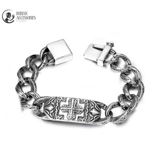 Vòng Tay Nam Đính Đá Họa Tiết Chữ Thập Cổ Điển Chất Liệu Titanium Không Gỉ Phong Cách Trẻ Trung