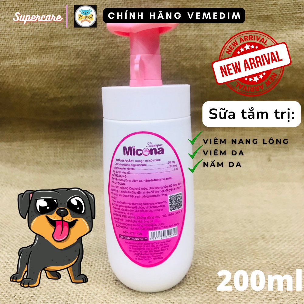Sữa Tắm Chó Mèo Micona 200ml Nấm Da, Viêmm Nang Lông, Viêmm Da