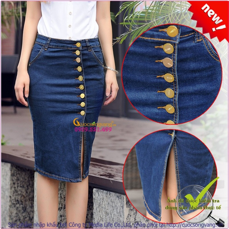Chân váy công sở chân váy bút chì jeans nhiều nút GLV021 Cuocsongvang