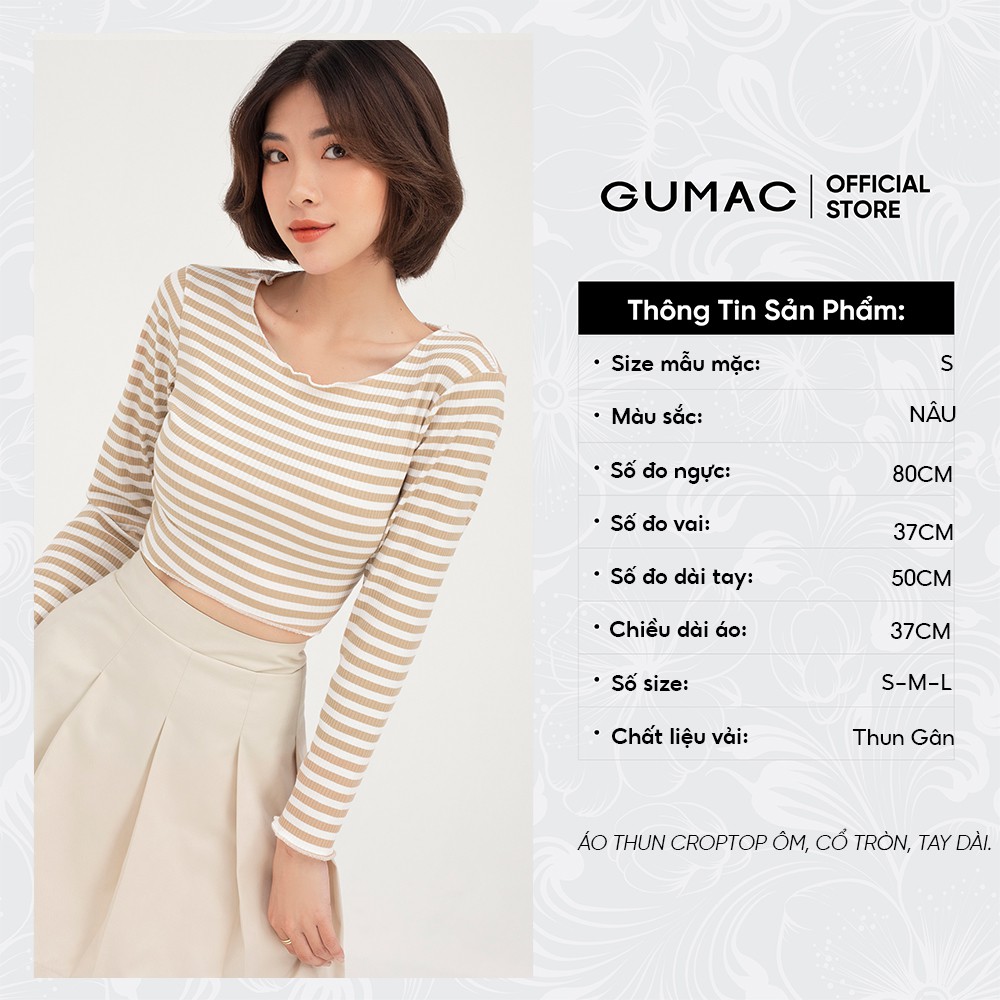 Áo thun nữ croptop tay dài GUMAC họa tiết sọc ngang ôm body ATB412 | BigBuy360 - bigbuy360.vn