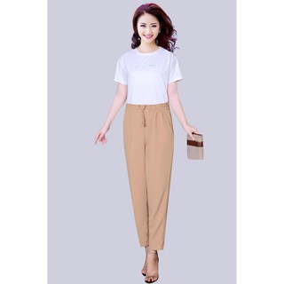 Quần baggy nữ lưng thun vải đũi Qđ03
