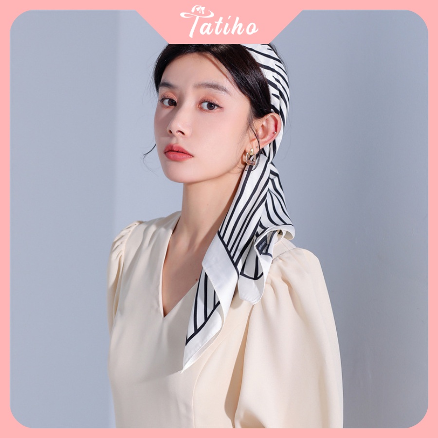 Khăn Lụa Vuông Turban Cao Cấp Họa Tiết Sọc Làm Áo Quàng Cổ - Chất Liệu Silk - 90x90cm - Tatiho - Mã KL057