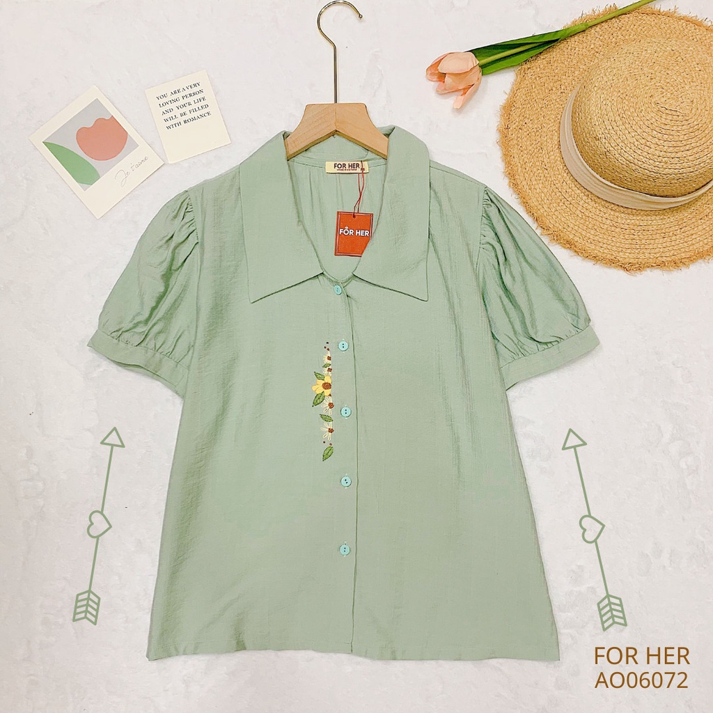Áo tay bo hoa thêu AO0607