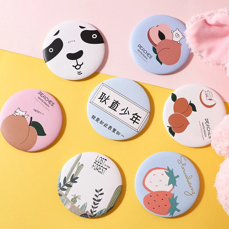Gương trang điểm mini hình tròn họa tiết hoạt hình dễ thương