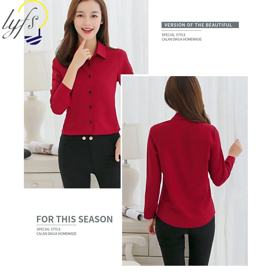 Áo sơ mi dài tay phong cách Hàn Quốc đơn giản thanh lịch dành cho nữ size S-2XL