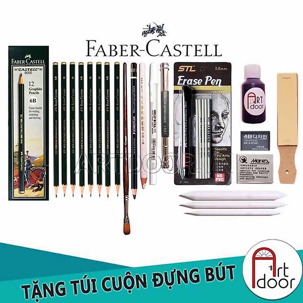 [ARTDOOR] Bộ dụng cụ vẽ chì KOH/ FABER/ STAEDTLER truyền thần chuyên nghiệp (túi vải)