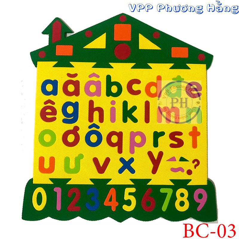 PR11 REYD1 Bảng chữ cái tiếng việt viết thường bằng xốp - hình ngôi nhà cho bé nhận biết mặt chữ cái và mặt số 25