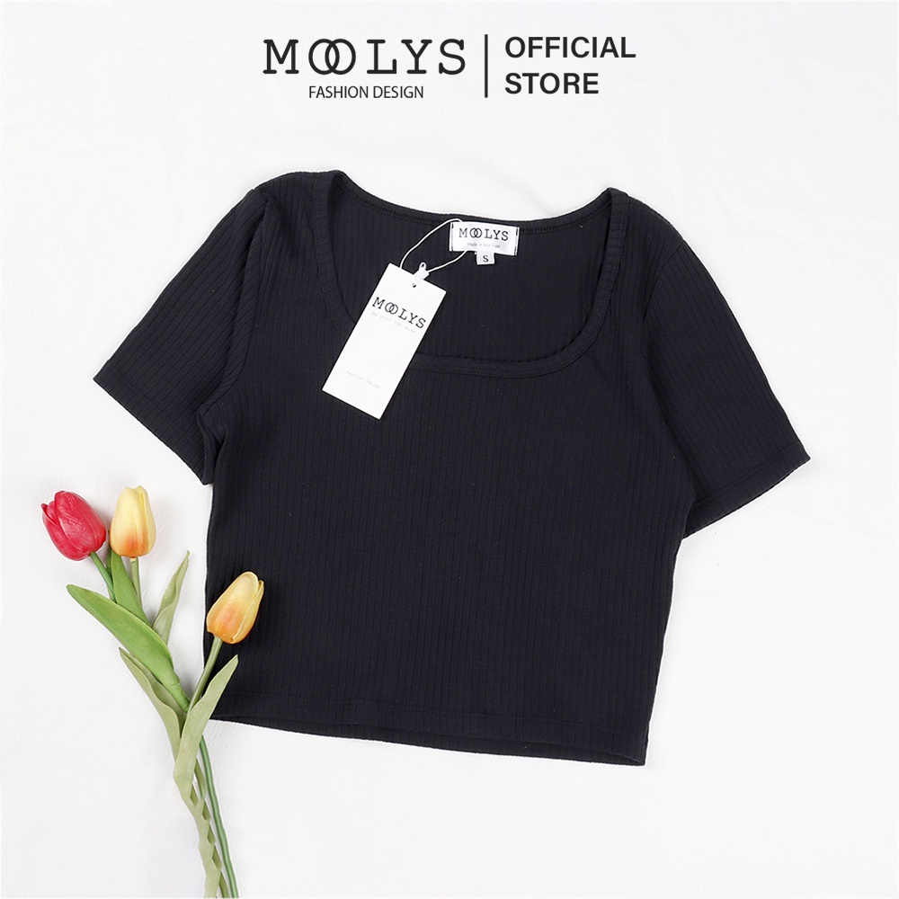 Áo crop top nữ thun gân cotton tay ngắn Moolys MC003