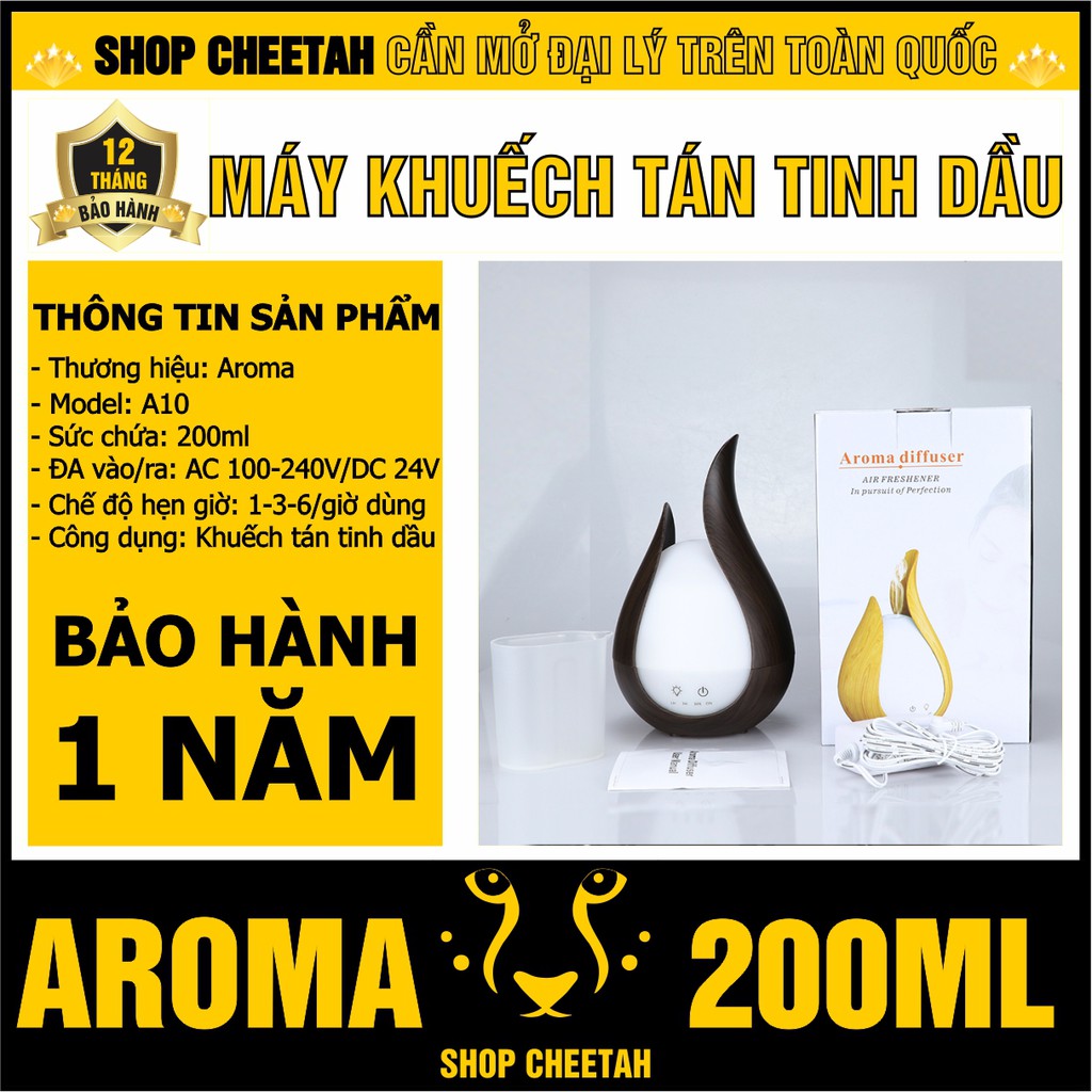 (A10-200ml) Máy khuếch tán tinh dầu Aroma – Kiểu Búp hoa vân gỗ – Chế độ Led 7 màu – Bảo hành 1 năm