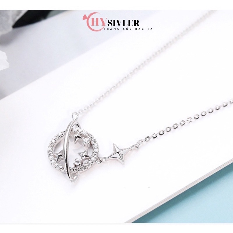 Dây chuyền bạc ý s925 địa cầu hình tròn ngôi sao nhỏ vũ trụ dây chuyền nữ bạc thật