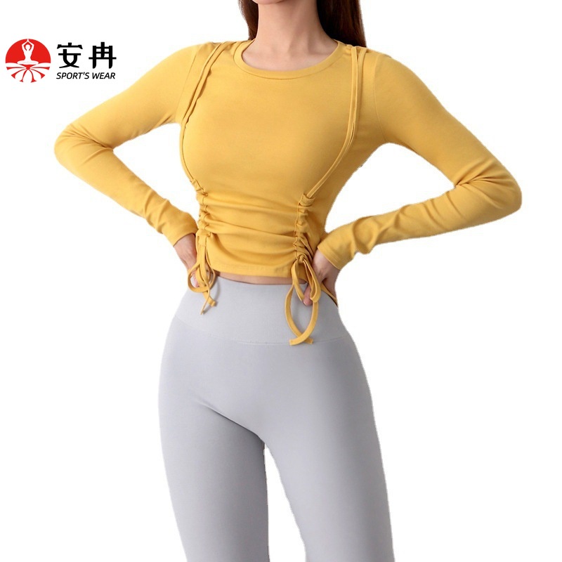 Áo thể thao chạy bộ ANRAN phối dây rút dáng ôm vừa vặn dài tay nhanh khô cho nữ