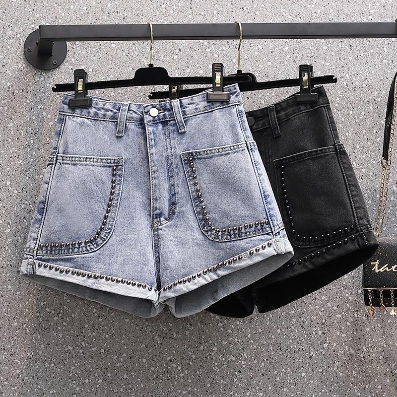 Quần Short Denim Lưng Cao Ống Rộng Đính Hạt Cườm Phong Cách Châu Âu Thời Trang Mùa Hè Mới Cho Nữ 200 Jinmer Look