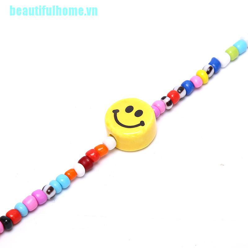 Vòng Tay Chuỗi Hạt Nhiều Màu Mặt Cười Phong Cách Boho
