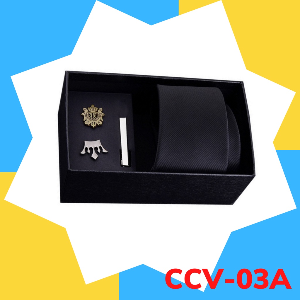 Bộ Cà vạt 6cm làm Quà tặng cho nam, gồm Cà vạt thắt sẵn khóa kéo bản nhỏ, Kẹp cà vạt, Ghim cài áo thời trang Nam CCV-03A