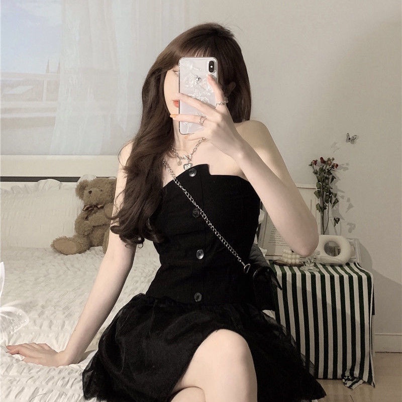 2021 mùa hè mới váy ngắn hai mảnh lưới không đều phụ nữ