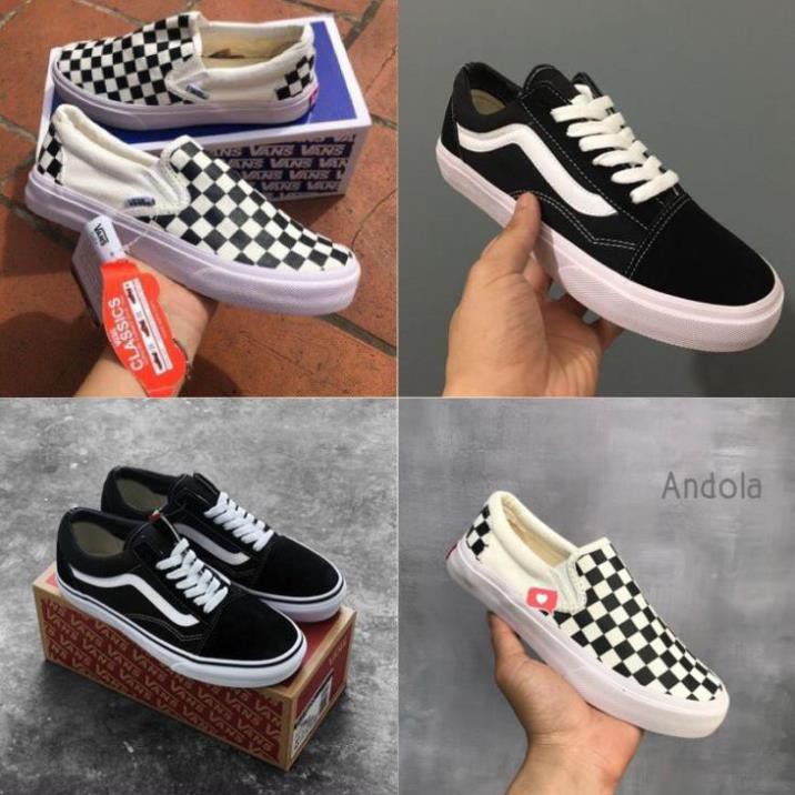 Giày sneaker van , giày lười caro , giày vans đen trắng nam nữ