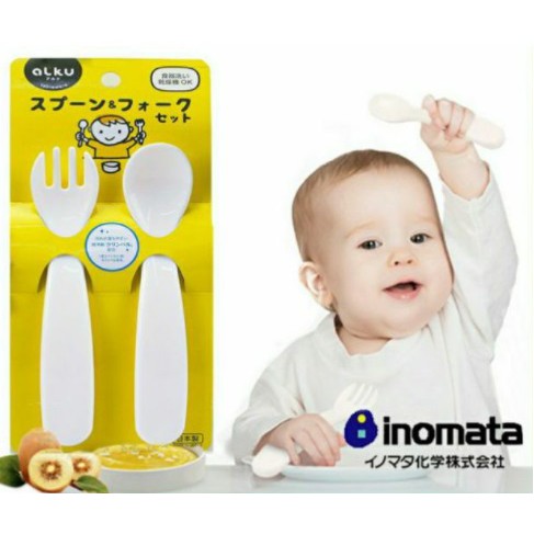 Bộ muỗng / thìa nĩa nhựa Inomata cho bé ăn dặm