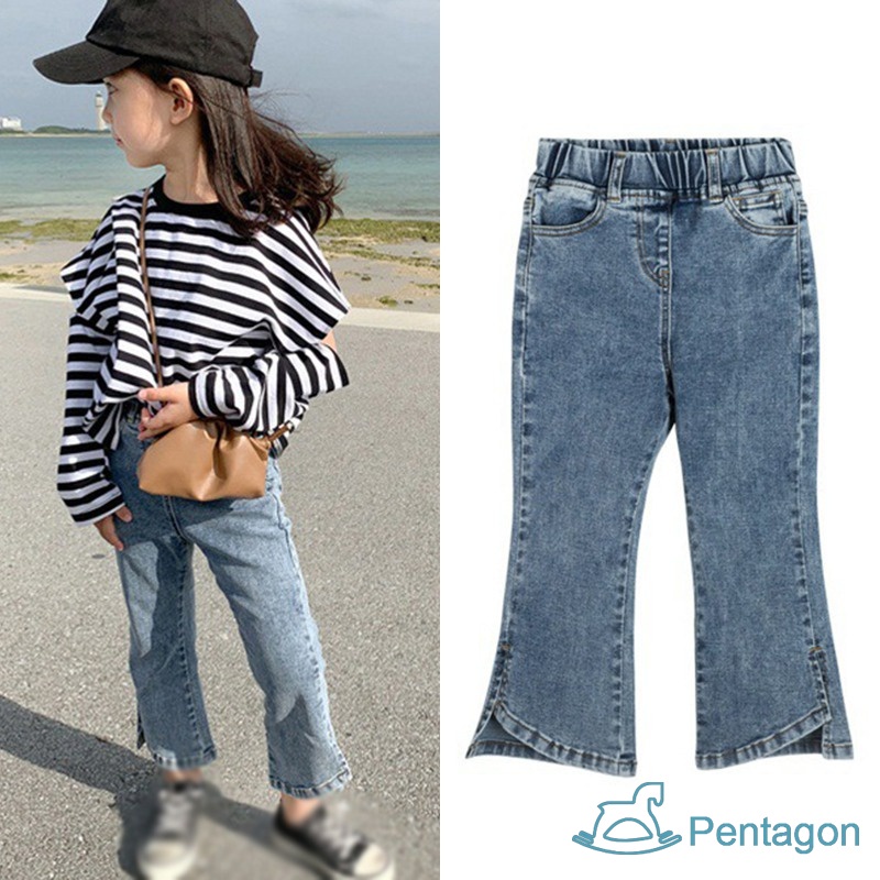 Quần Jean Ống Loe Màu Sắc Đơn Giản Cho Bé Gái