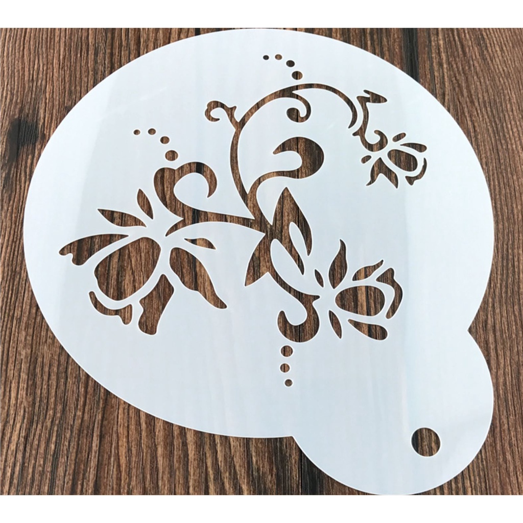 Set 5 tấm rắc bột nhựa Stencil 23cm hình Happy birthday, trái tim, hoa và sao