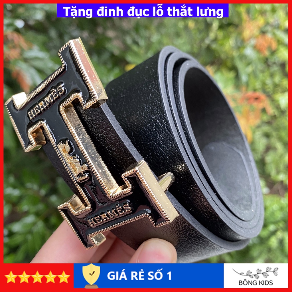 Thắt lưng da nam da bò thật cao cấp mặt chữ H đúc nguyên khối, dây nịt thắt lưng nam da thật cao cấp TLH001