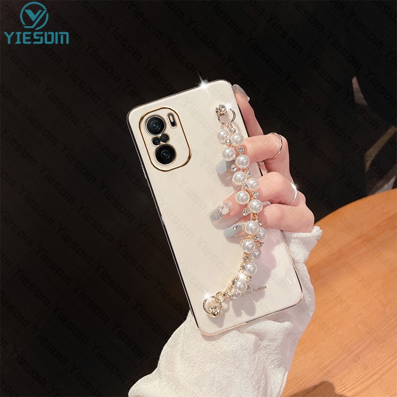 Ốp Điện Thoại Silicon Dẻo Mạ Ngọc Trai Sang Trọng Kèm Dây Đeo Tay Cho Xiaomi Poco F3 X3 GT X3 X4 Pro 5G M3 M4 Pro 4G