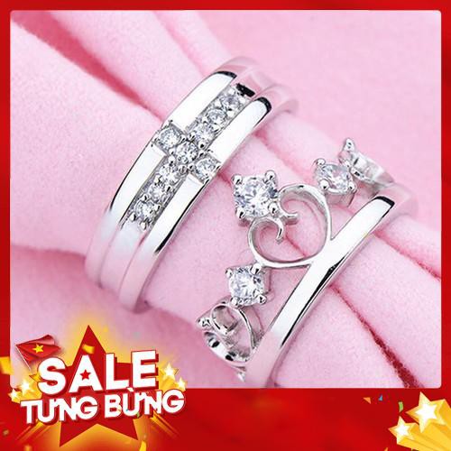 Nhẫn ĐÔI TÌNH YÊU Bạc Nữ Đính Đá Pha Lê Cao Cấp Cực Đẹp.Nhẫn Bạc Nữ Nam Đẹp -Hàng nhập khẩu