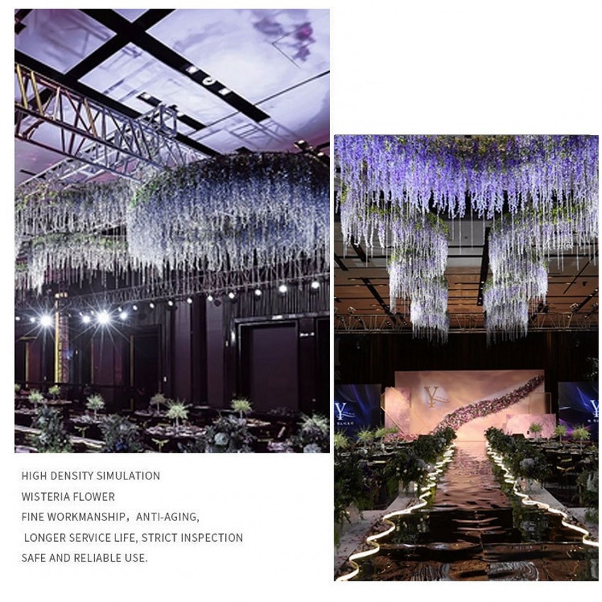 Bộ 6 Cành 36 Hoa Wisteria Nhân Tạo Treo Trần Nhà/Trần Nhà Trang Trí Tiệc Cưới DIY