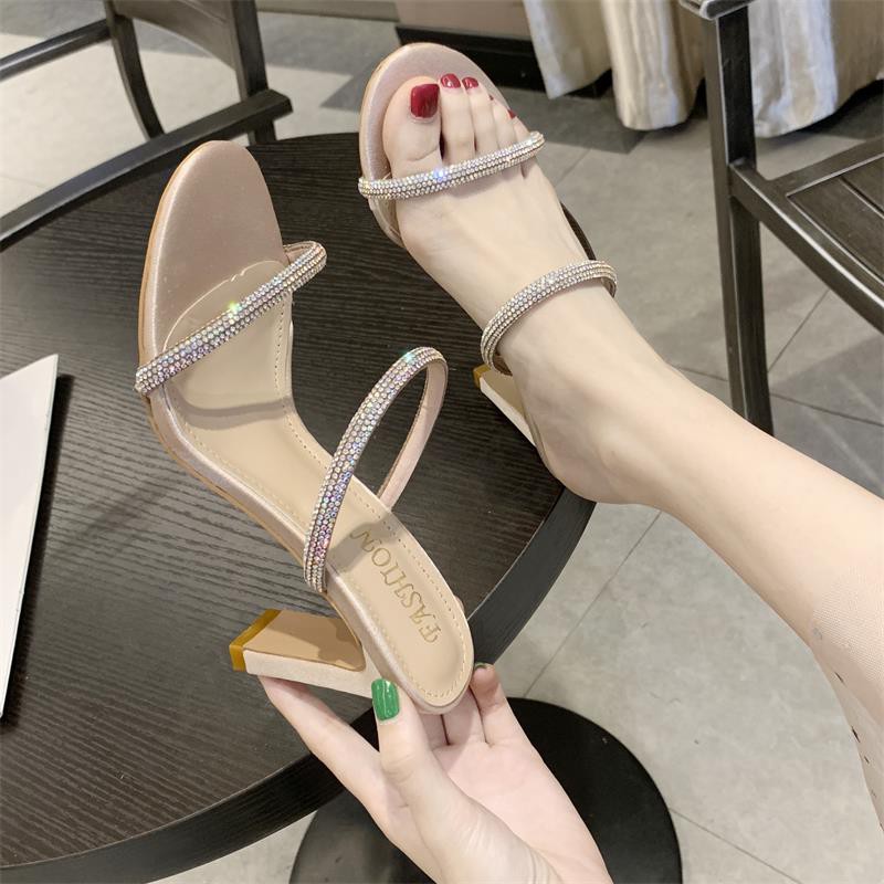 A60 Sandal cao gót quai tròn mảnh đính đá siêu xinh