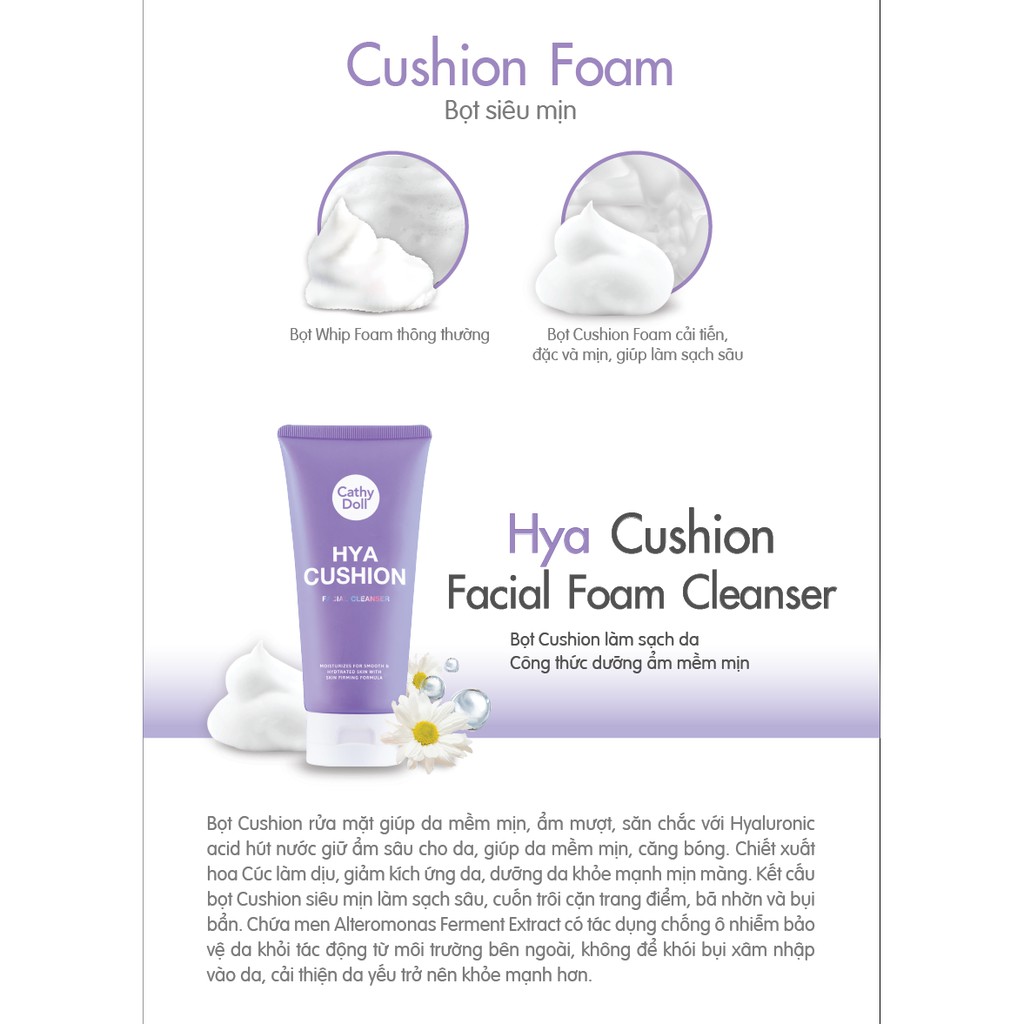 Sữa rửa mặt tạo bọt dưỡng ẩm da Cathy Doll Hya Cushion Facial Foam Cleanser 120ml