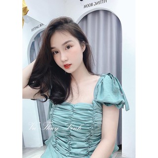 Áo voan nhún trước ngực cột nơ trên vai cực hot TTSLA0201