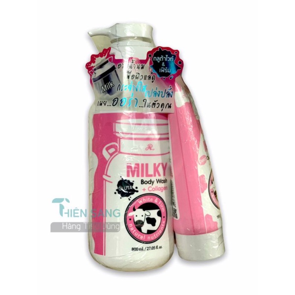 Sữa tắm bò Gluta milky Aron 800ml tặng kèm sữa rửa mặt 200ml