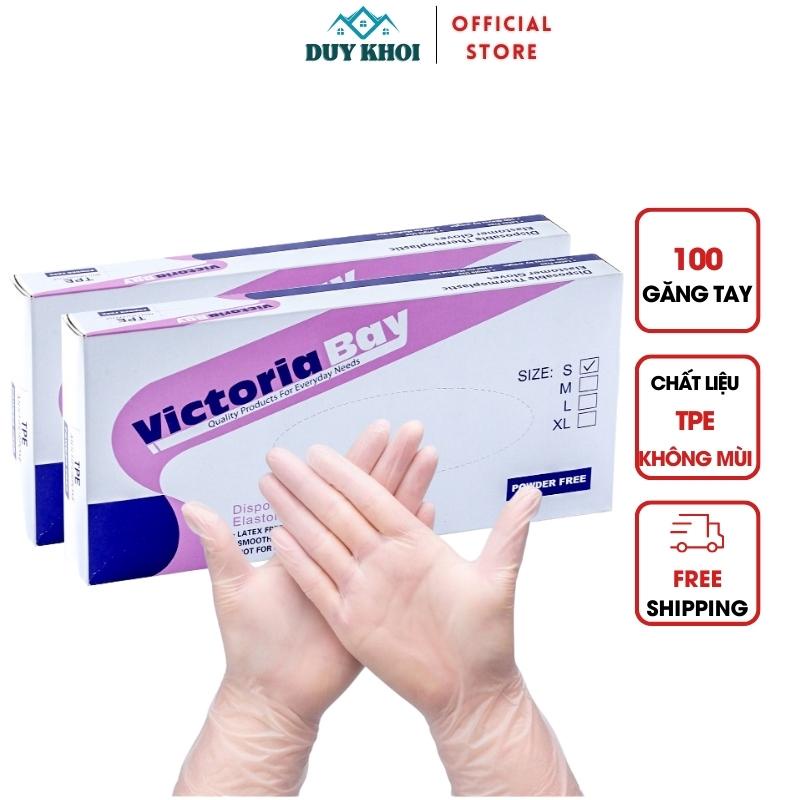 Găng tay rửa bát làm bếp Victoria, Hộp 100 găng tay chất liệu TPE an toàn siêu dai không mùi cao cấp