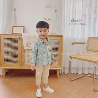 Bộ sơ mi đũi in hươu Beemo chất đũi cho bé trai