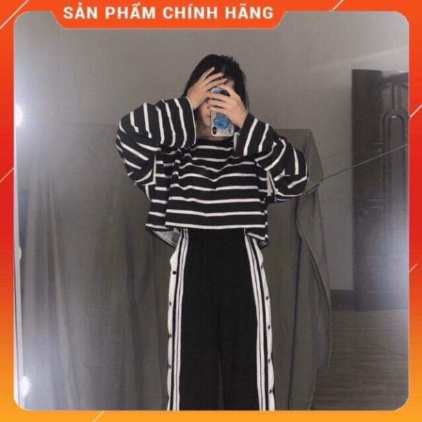 [Siêu Hot] Áo Croptop Kẻ Dài Tay Ống Rộng (Áo Croptop Tay Dài Form Rộng)