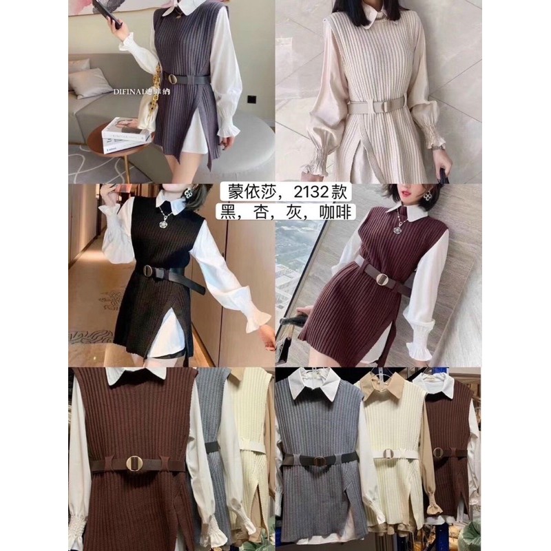 [SẴN HÀNG] Set gile xẻ hông sơ mi trắng kèm đai