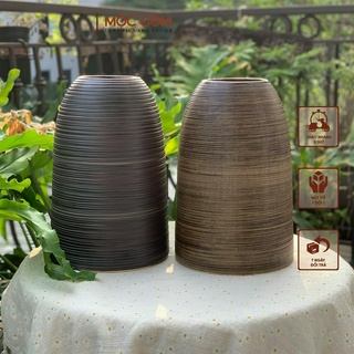 Bình gốm Bát Tràng dáng chuông quốc dân men nâu mộc vintage cắm hoa sen, hoa đào, lê, mận trang trí Tết Mộc Gốm MG132