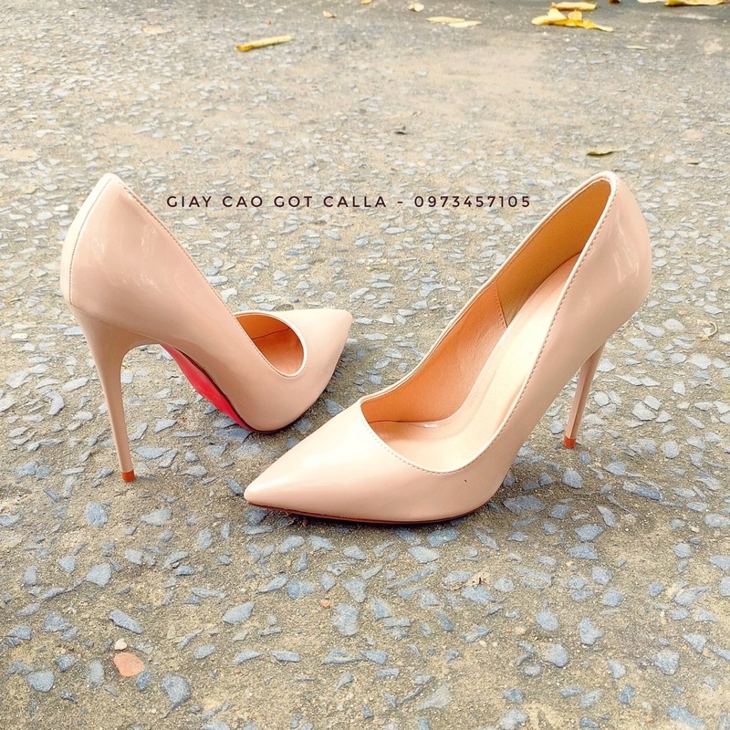 cao gót bít mũi cổ điển màu nude cao 9cm , 11cm (Giày Cao gót Calla)