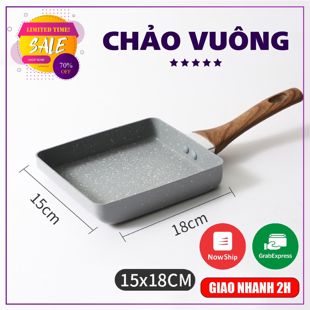 Chảo vuông làm bánh chống dính vân đá Cucrehanoi dùng được trên bếp từ