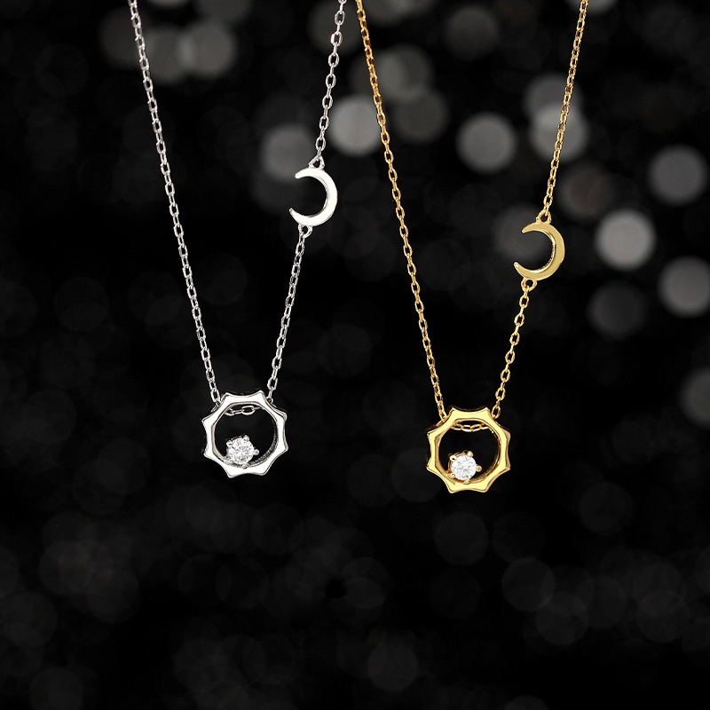 Kim cương sáng bóng Mặt trời Mặt trăng Mặt dây chuyền Vòng cổ Phong cách Hàn Quốc Vòng cổ cho nữ