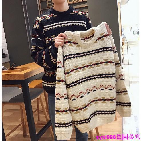 Áo Sweater Tay Dài Dáng Rộng In Họa Tiết Thổ Cẩm Kiểu Nhật Bản Cho Nam Có 3 Màu Lựa Chọn