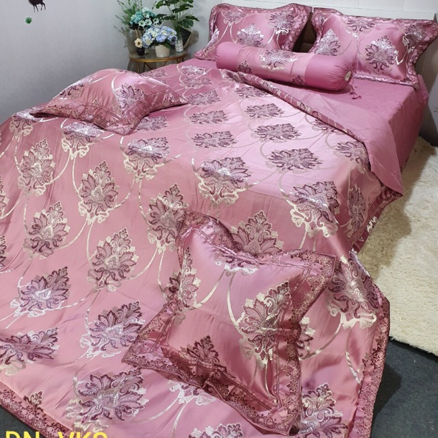 Bộ chăn ga gối Gấm nhập 7 món hàng đẹp ( ảnh chụp thật)