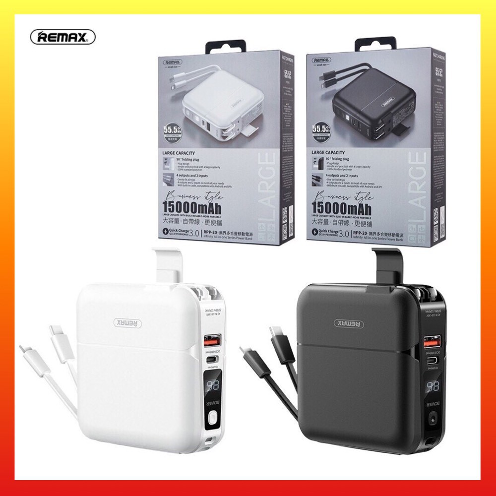 Remax RPP-20 Sạc Dự Phòng 4in1 Hỗ Trợ Sạc Nhanh Pin Sạc Dự Phòng Dung Lượng 15000mAh Chính Hãng