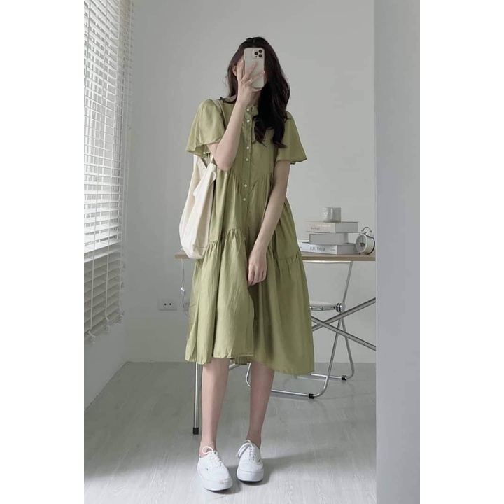 (Ảnh thật) Váy babydoll vải đũi mềm CỘC TAY xoè dài kèm váy hai dây