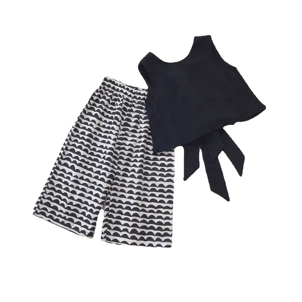 Sét ba Lỗ phối nơ + quần ống rộng thiết kế đáng yêu cho trẻ em gái