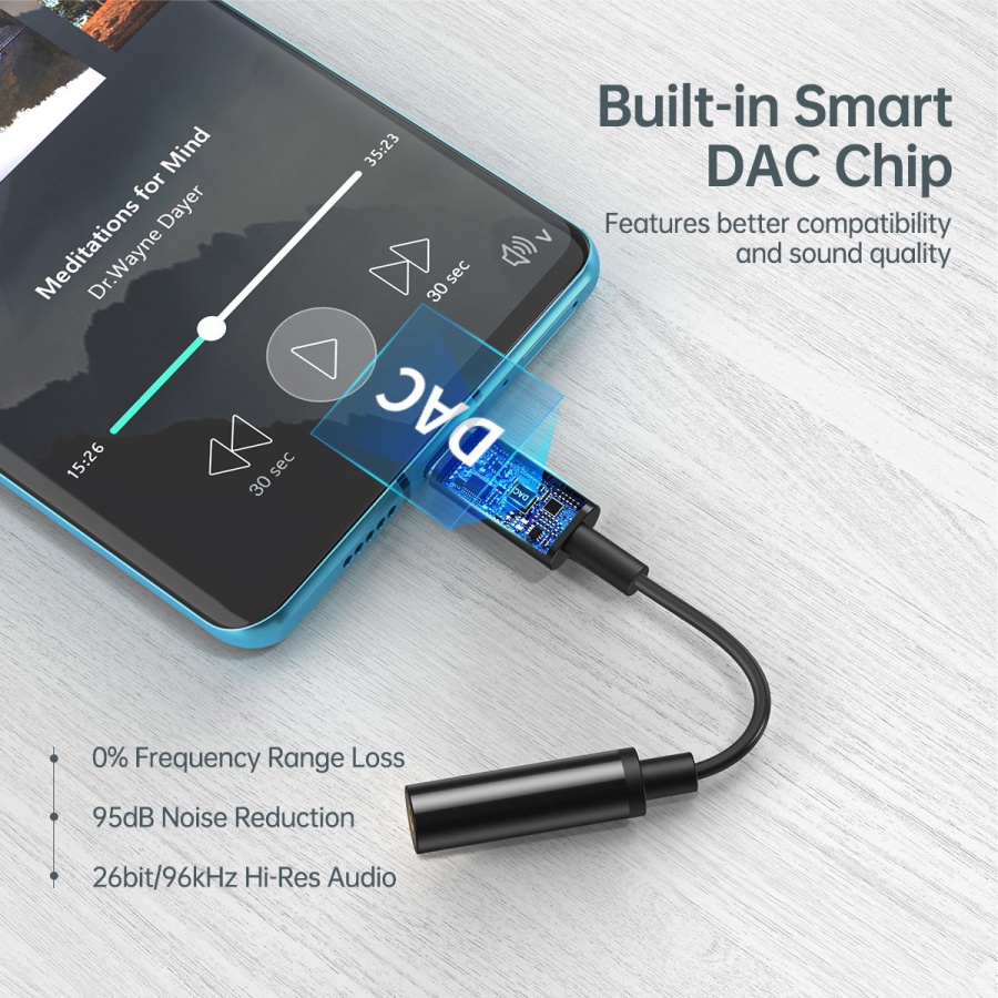 Cáp Jack Đầu Chuyển Đổi Type C Sang 3.5mm CHOETECH AUX003-B Cho Điện Thoại Và Máy Tính Bảng, Âm Thanh Hi-Res DAC